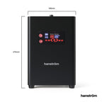 a black digital boiling water tap tank with dimension measurement