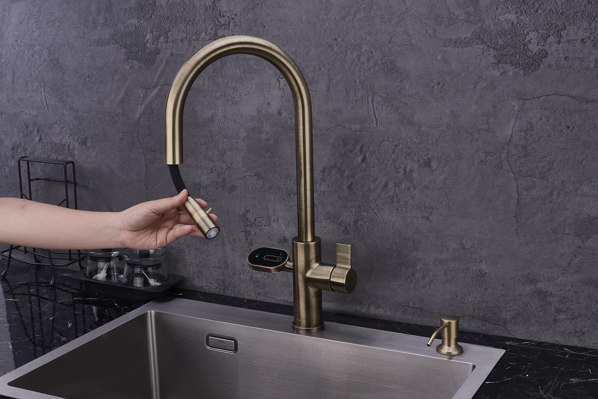 4-in-1 Nexa Digital Pullout - Antique Brass