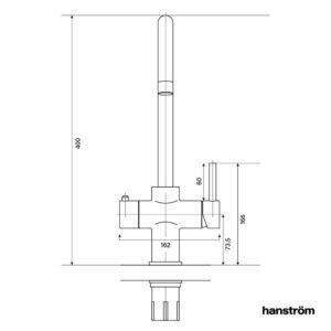 front measurement illustration of swan neck boiler tap