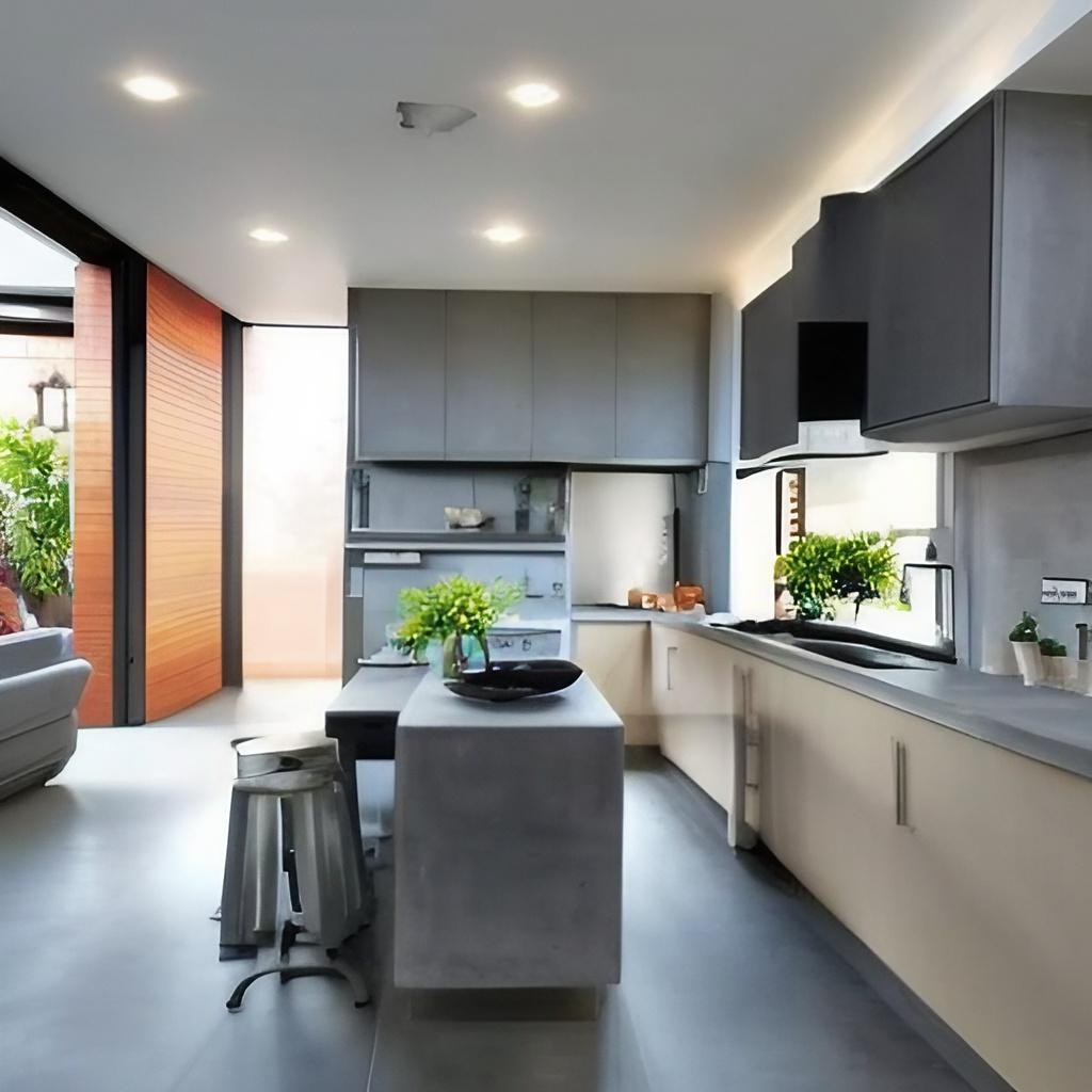 modern kitchen with concrete worktop