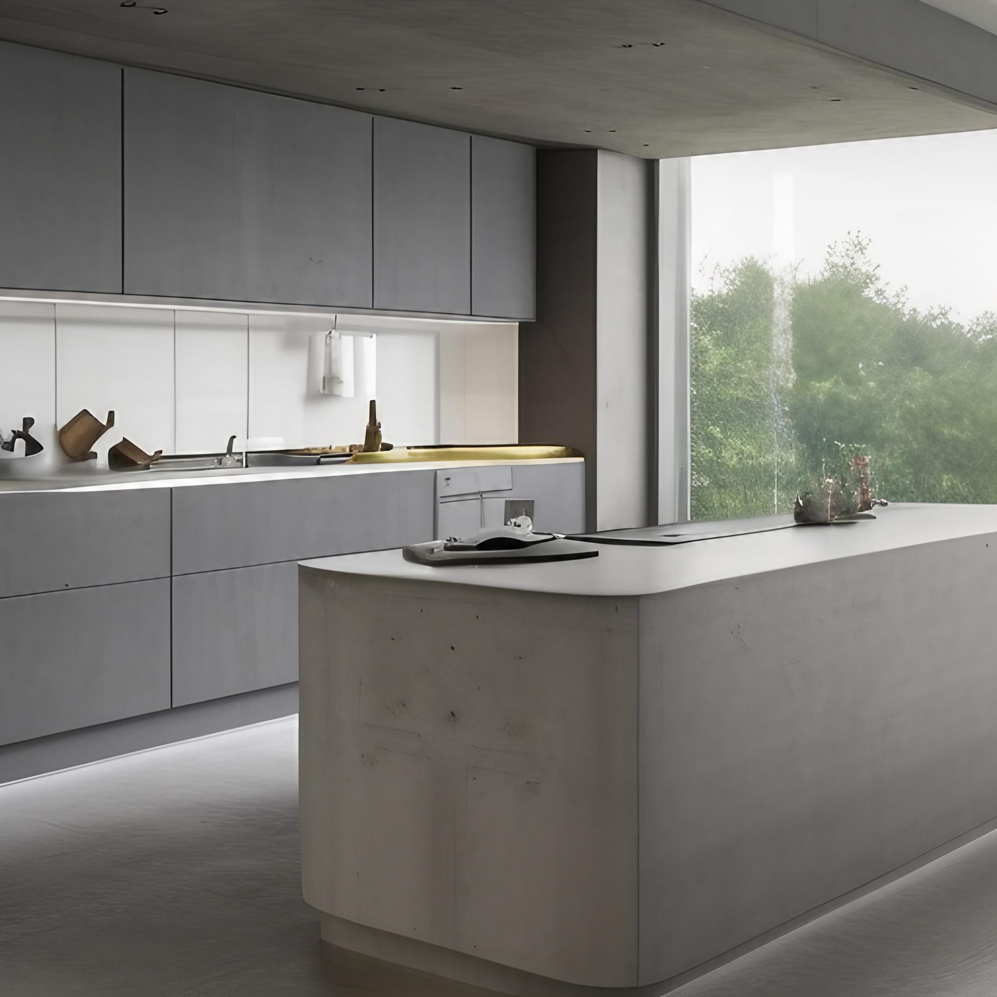 modern kitchen interior with a concrete worktop