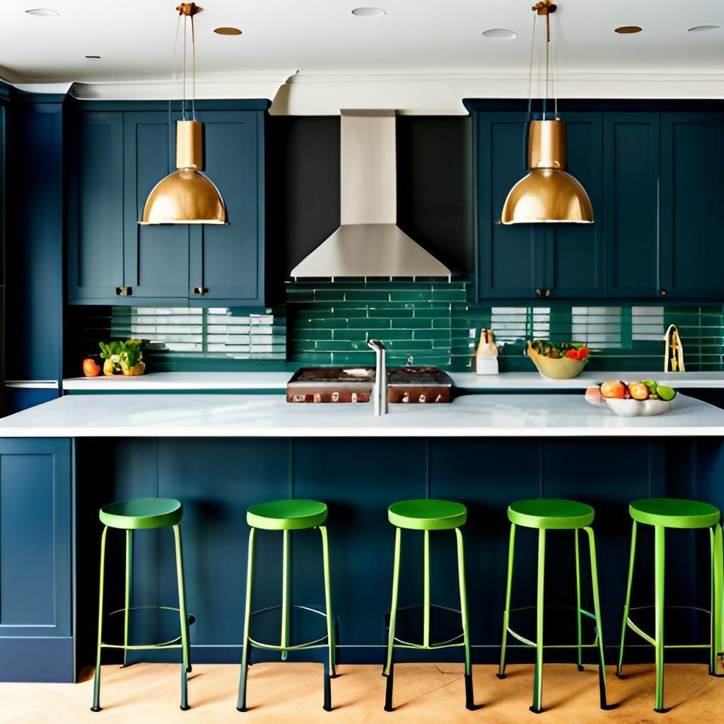 navy and green kitchen interior