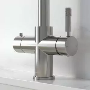 Close-up of a chrome boiler tap handle