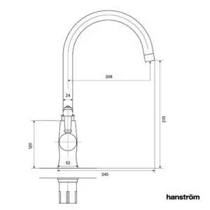 side measurement illustration of traditional swan neck boiler tap